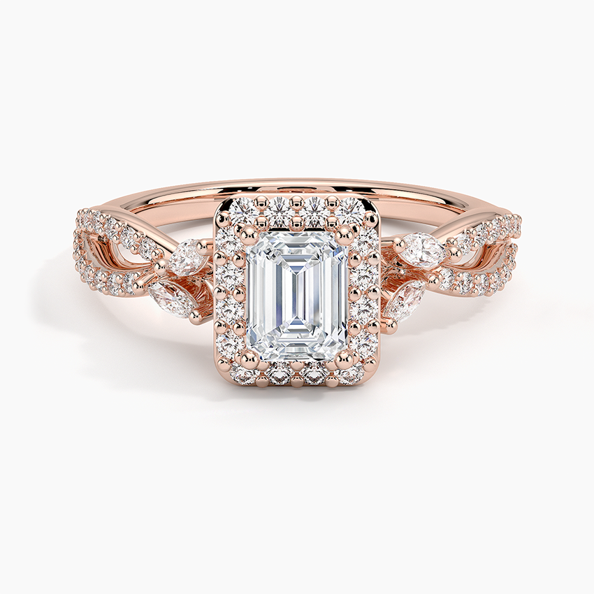1/2Ct Emerald Lab Grown Diamond Gold Halo Diamond Ring