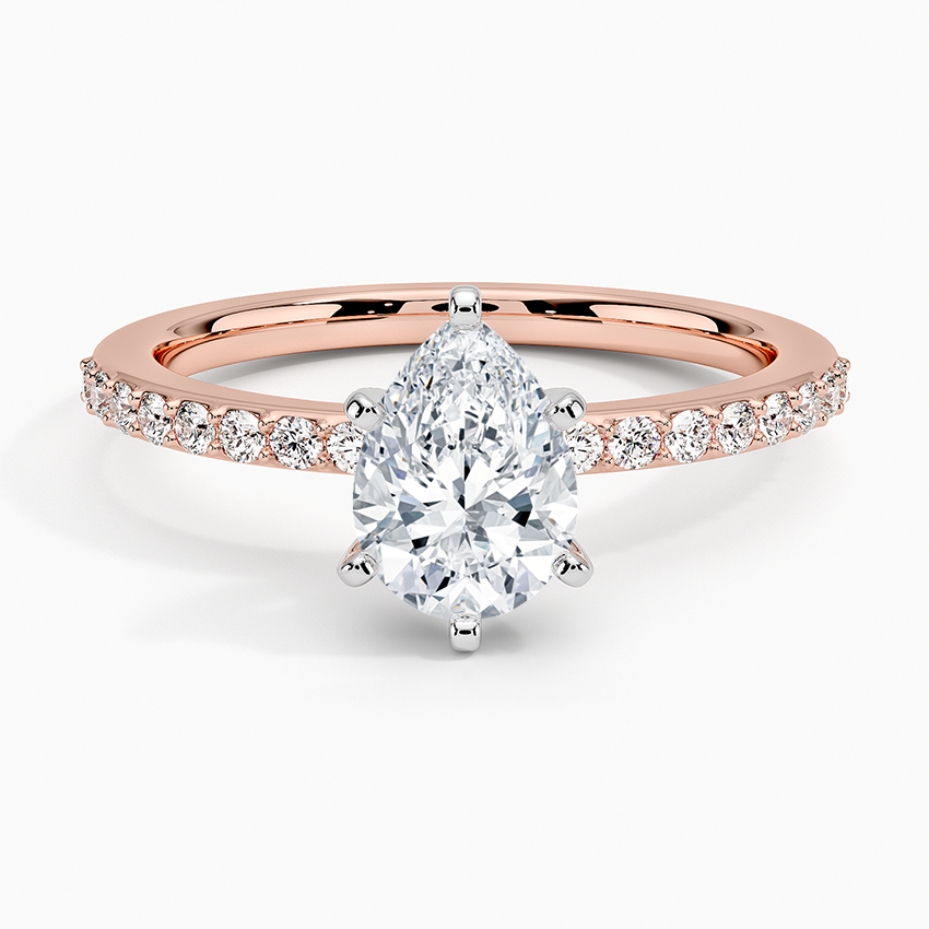 1Ct Pear Lab Grown Diamond Six Prong Petite Shared Prong Ring
