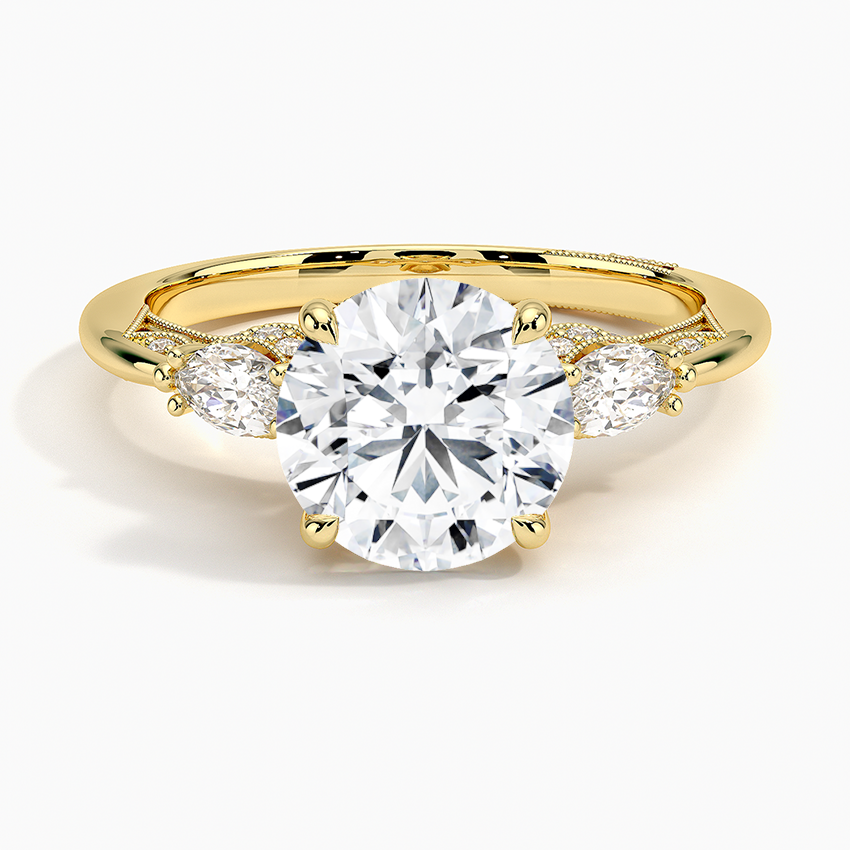 2Ct Round Lab Grown Diamond Three Stone Marquise Diamond Ring