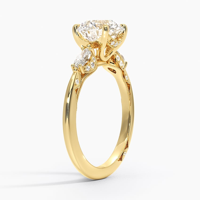 2Ct Round Lab Grown Diamond Three Stone Marquise Diamond Ring