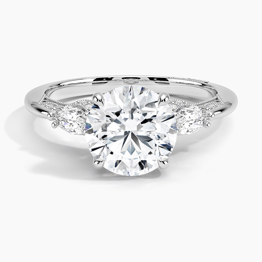 2Ct Round Lab Grown Diamond Three Stone Marquise Diamond Ring