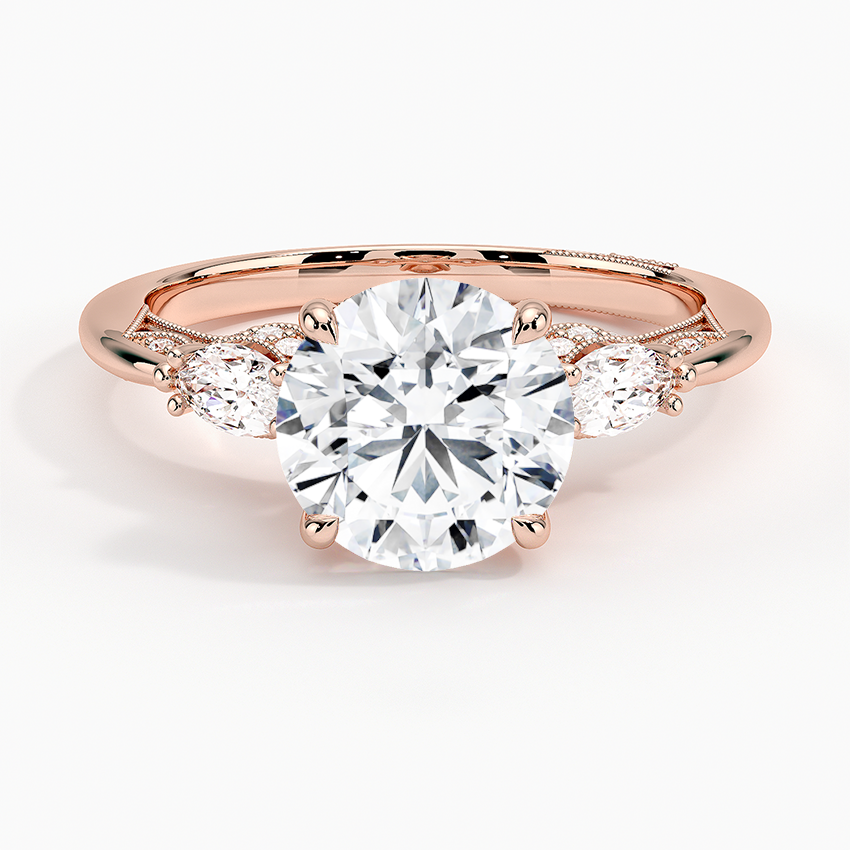 2Ct Round Lab Grown Diamond Three Stone Marquise Diamond Ring