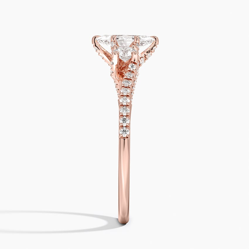 1/2CT Marquise Lab Grown Diamond Gold Three Stone Pave Diamond Ring