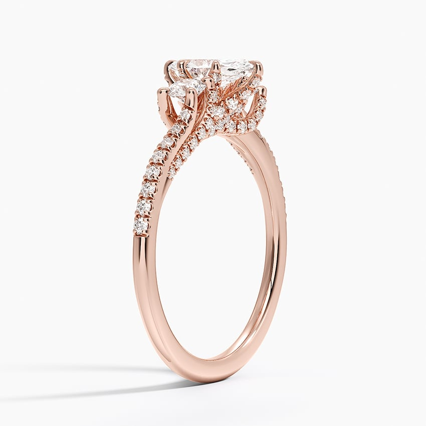 1/2CT Marquise Lab Grown Diamond Gold Three Stone Pave Diamond Ring