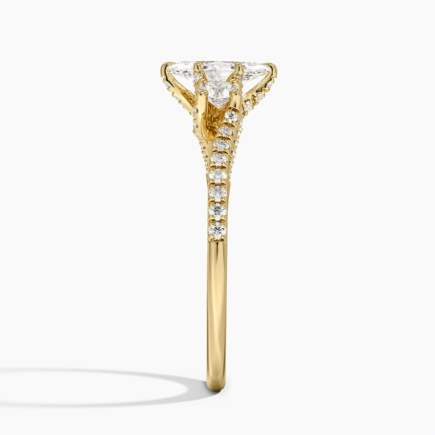 1/2CT Marquise Lab Grown Diamond Gold Three Stone Pave Diamond Ring