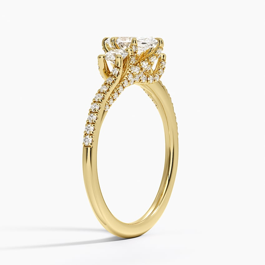 1/2CT Marquise Lab Grown Diamond Gold Three Stone Pave Diamond Ring