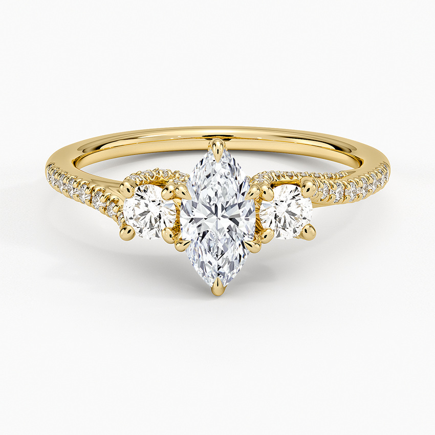 1/2CT Marquise Lab Grown Diamond Gold Three Stone Pave Diamond Ring