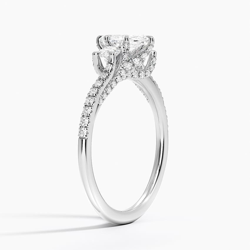 1/2CT Marquise Lab Grown Diamond Gold Three Stone Pave Diamond Ring