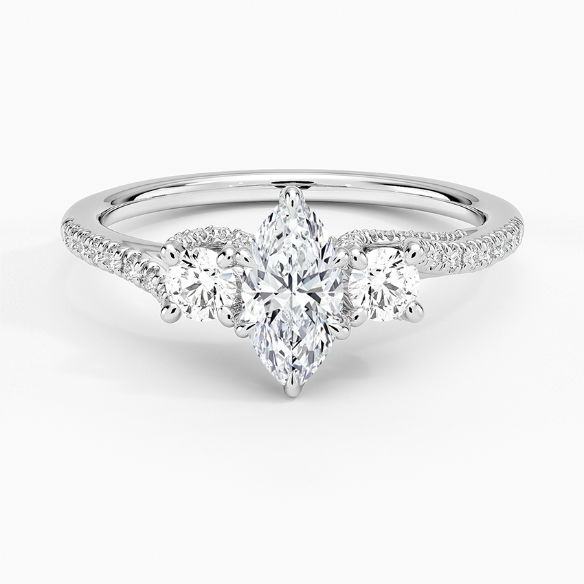 1/2CT Marquise Lab Grown Diamond Gold Three Stone Pave Diamond Ring