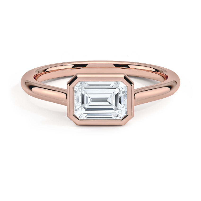 3/4CT Emerald Lab Grown Diamond East-West Bezel Gold Solitaire Ring