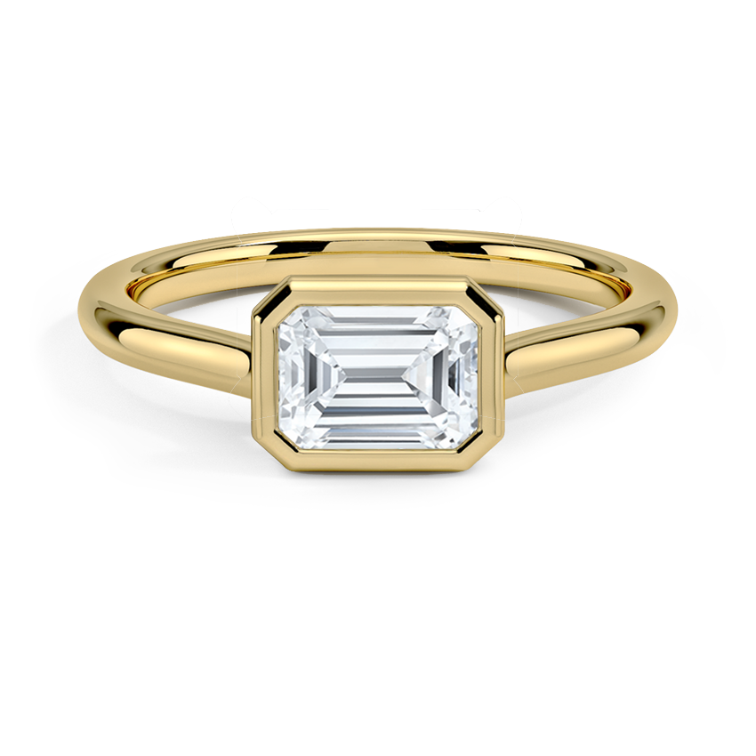 3/4CT Emerald Lab Grown Diamond East-West Bezel Gold Solitaire Ring