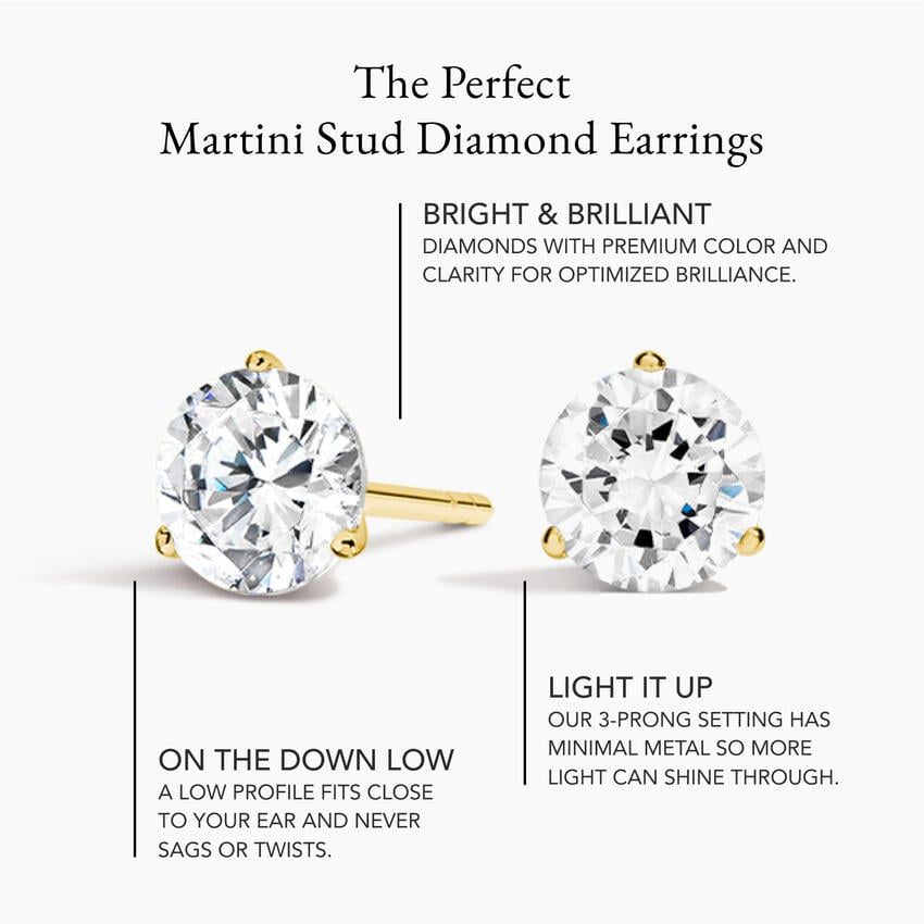 1 CTW Perfect Martini Diamond Stud Earrings