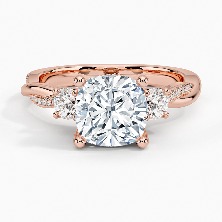 2Ct Cushion Lab Grown Diamond Twisted Vine Three Stone Diamond Ring