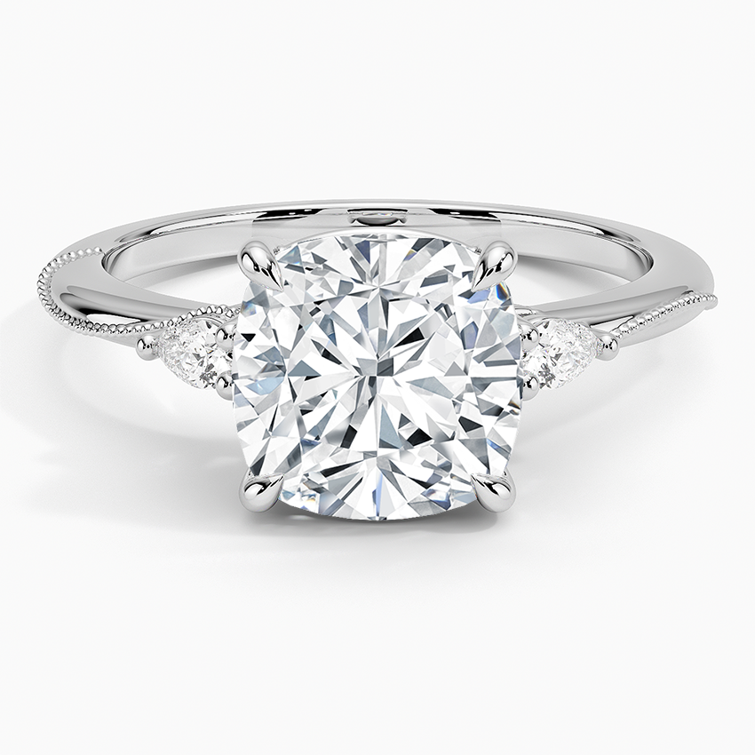 21/2Ct Cushion Lab Grown Diamond Three Stone Pear Diamond Ring