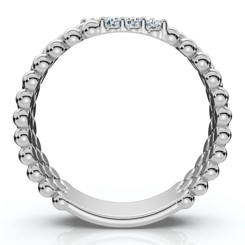 Three Row Beaded Lab Grown Diamond Stackable Ring For Men