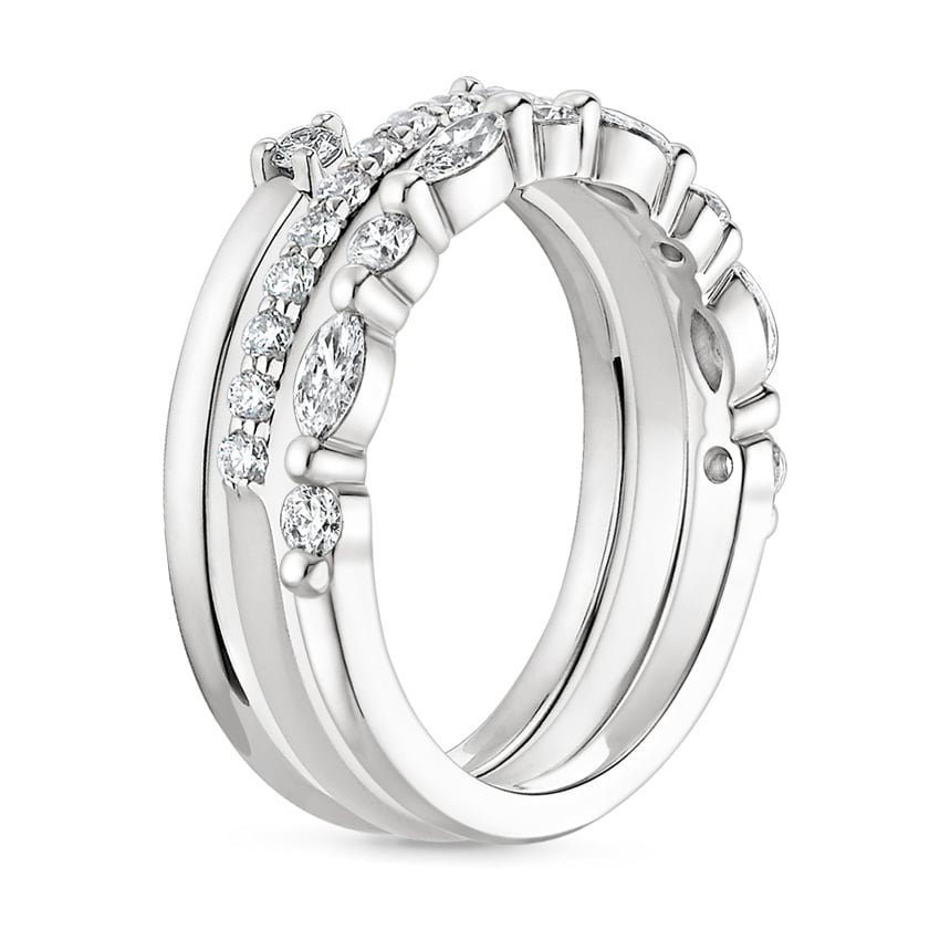 Round and Marquise Lab Grown Diamonds Three Stacking Wedding Bands
