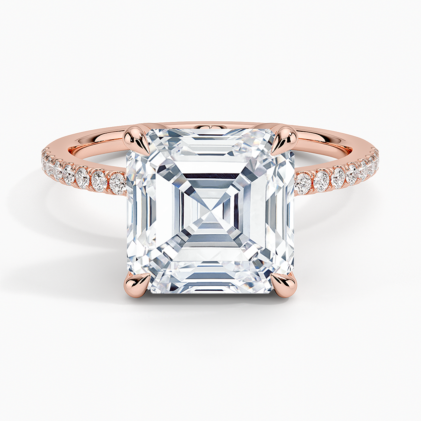 4CT Asscher Lab Grown Diamond Half Coverage Engagement Ring