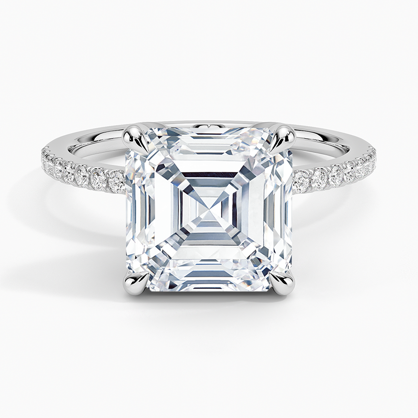 4CT Asscher Lab Grown Diamond Half Coverage Engagement Ring
