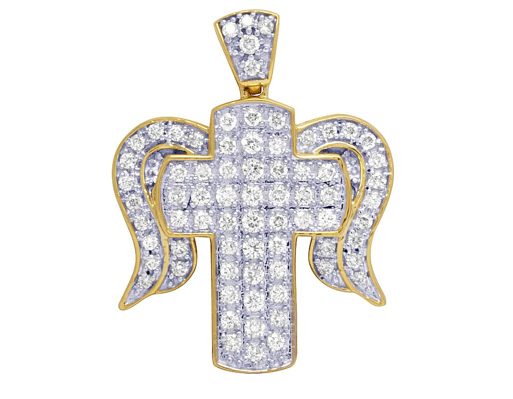 Unisex 10K Yellow Gold Cross Angel Wing Pendant