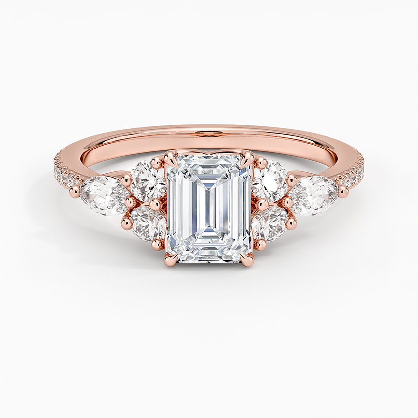 1CT Emerald Gold Pavé Lab Grown Diamond Engagement Ring
