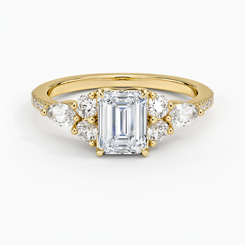 1CT Emerald Gold Pavé Lab Grown Diamond Engagement Ring