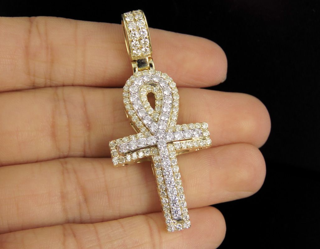 Custom 10K Lab Grown Diamond Dome Ankh Cross Pendant