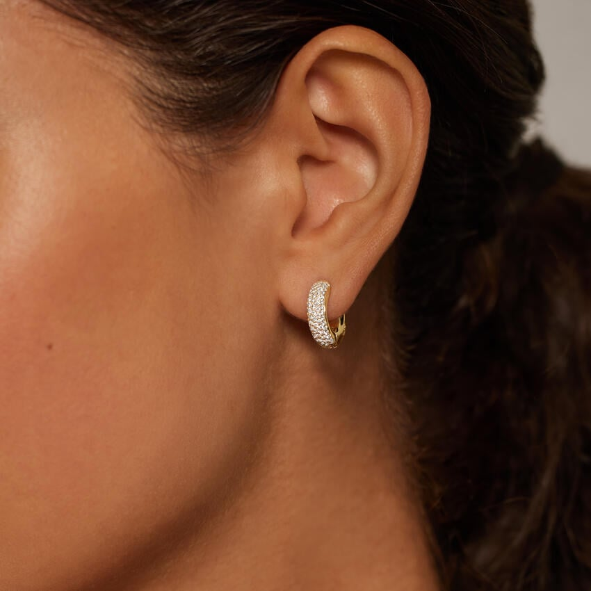 2/3 Lab Grown Diamond Tube Huggie Earrings 14K Yellow Gold