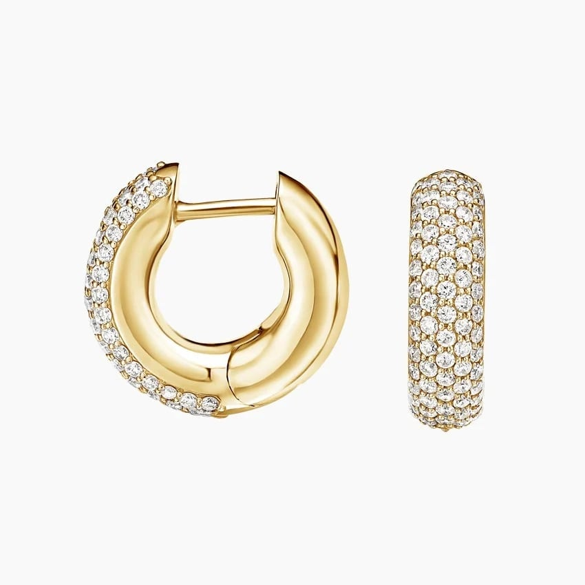 2/3 Lab Grown Diamond Tube Huggie Earrings 14K Yellow Gold