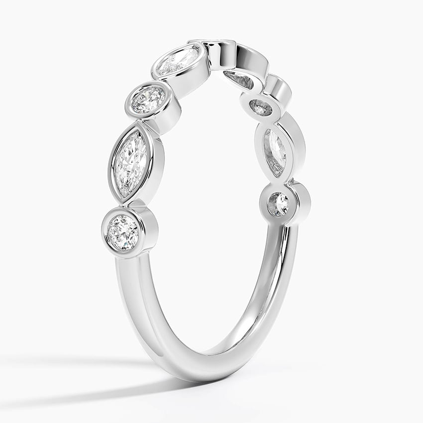 Round And Marquise Lab Grown Diamond Bezel Set Wedding Band