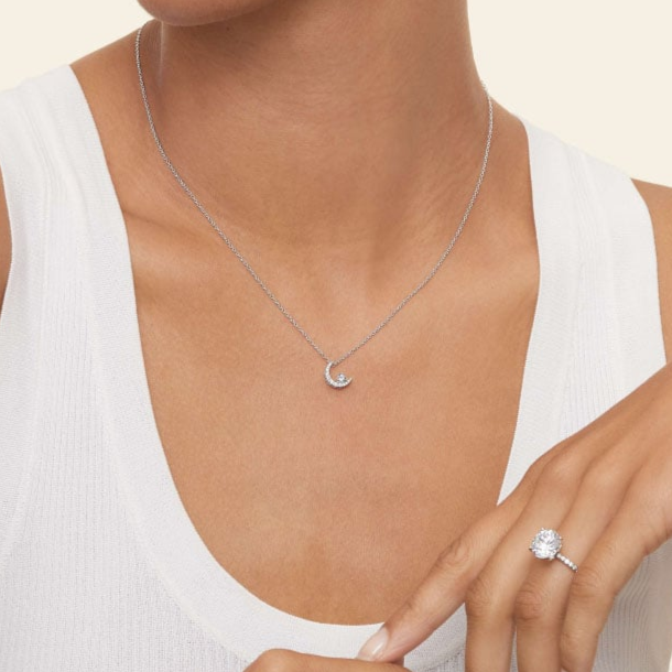 Lab Grown Diamond Crescent Moon Aquamarine Pendant