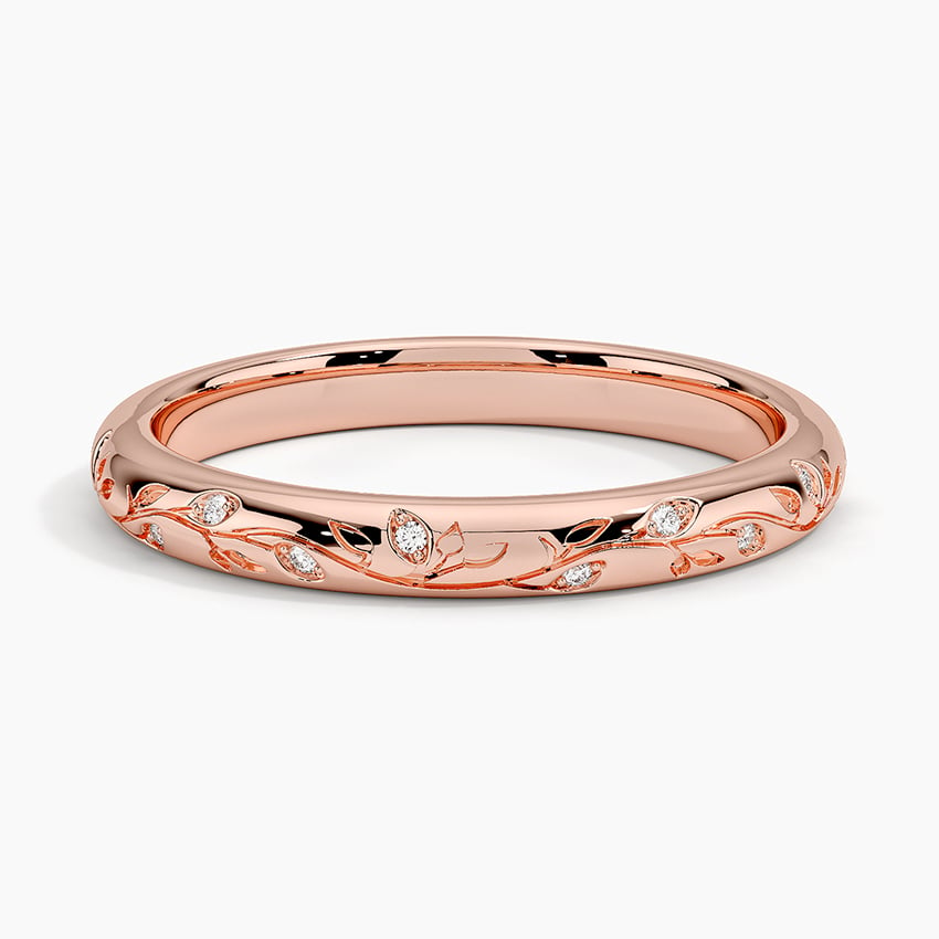0.05 CTW Engraved Lab Grown Diamond Wedding Band For Women