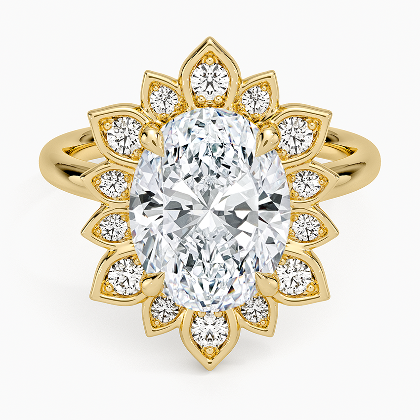 3CT Oval Lab Grown diamond Gold Flower Ring