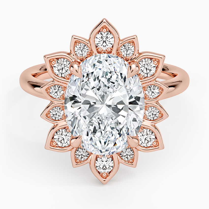 3CT Oval Lab Grown diamond Gold Flower Ring