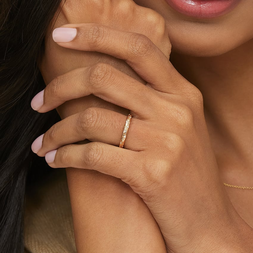0.05 CTW Engraved Lab Grown Diamond Wedding Band For Women