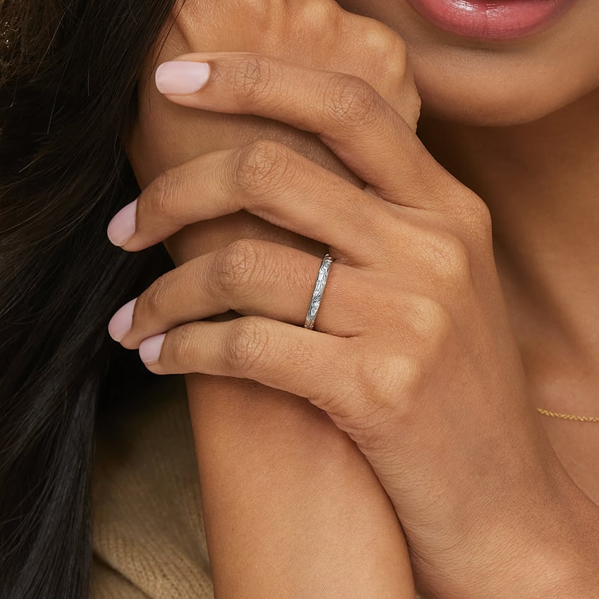 0.05 CTW Engraved Lab Grown Diamond Wedding Band For Women