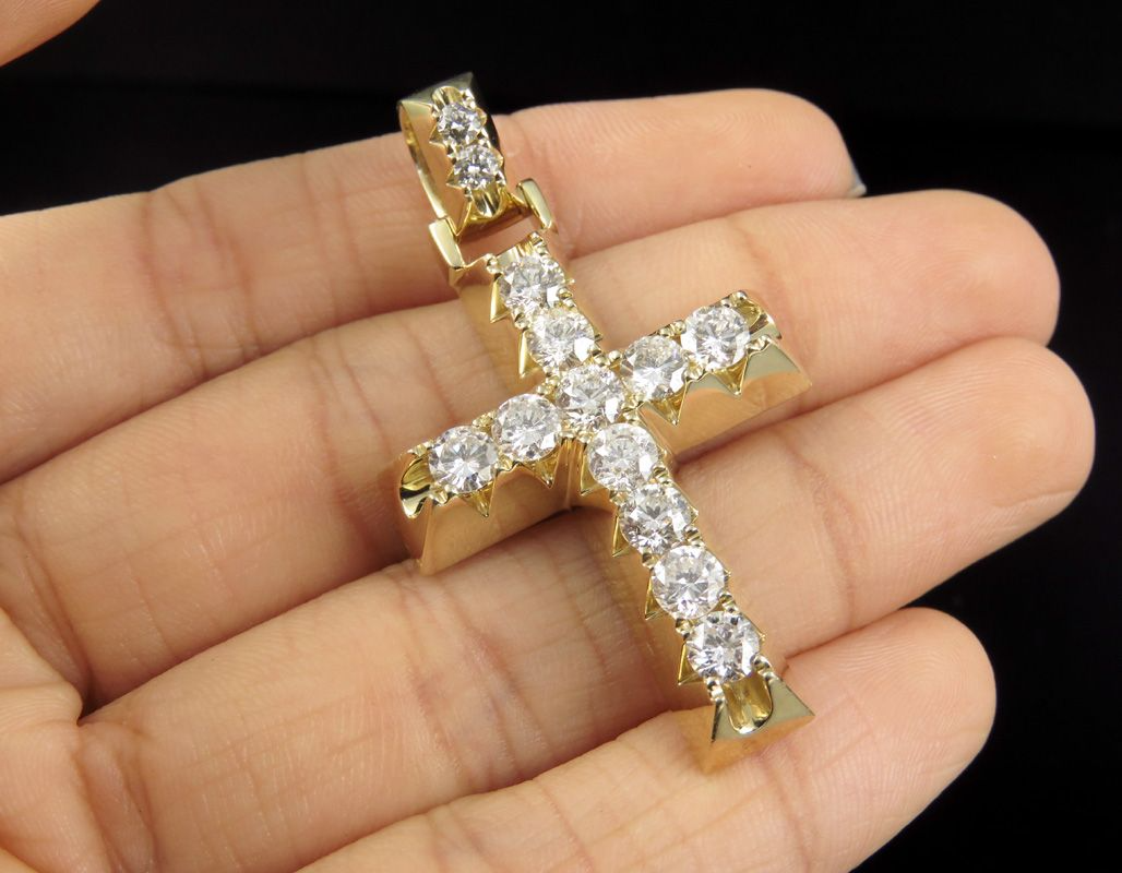 1.8 Inch 10K Solitaire Prong Lab Grown Diamond Cross Pendant