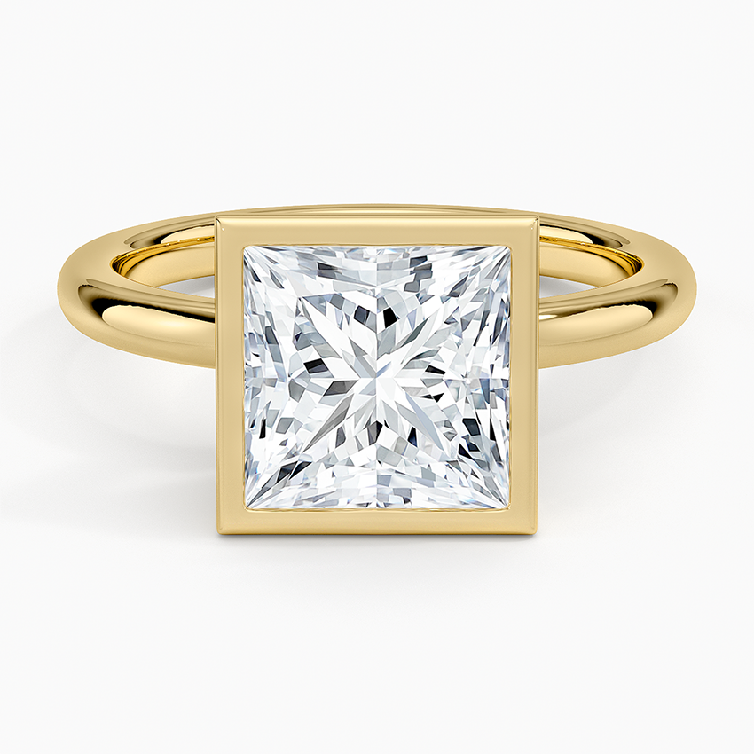2 1/2CT Princess Lab Grown Diamond Gold Bezel Solitaire Ring