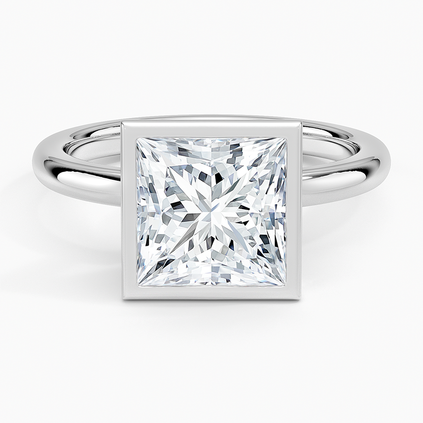 2 1/2CT Princess Lab Grown Diamond Gold Bezel Solitaire Ring