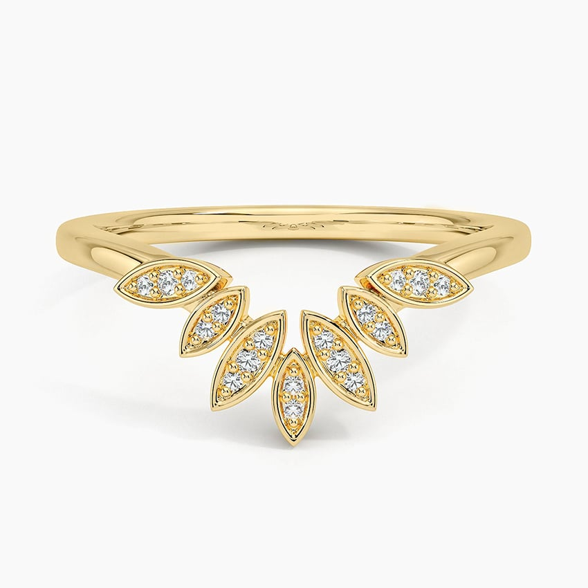 Yellow Gold Round Cut Lab Grown Diamond Petal Contour Wedding Band