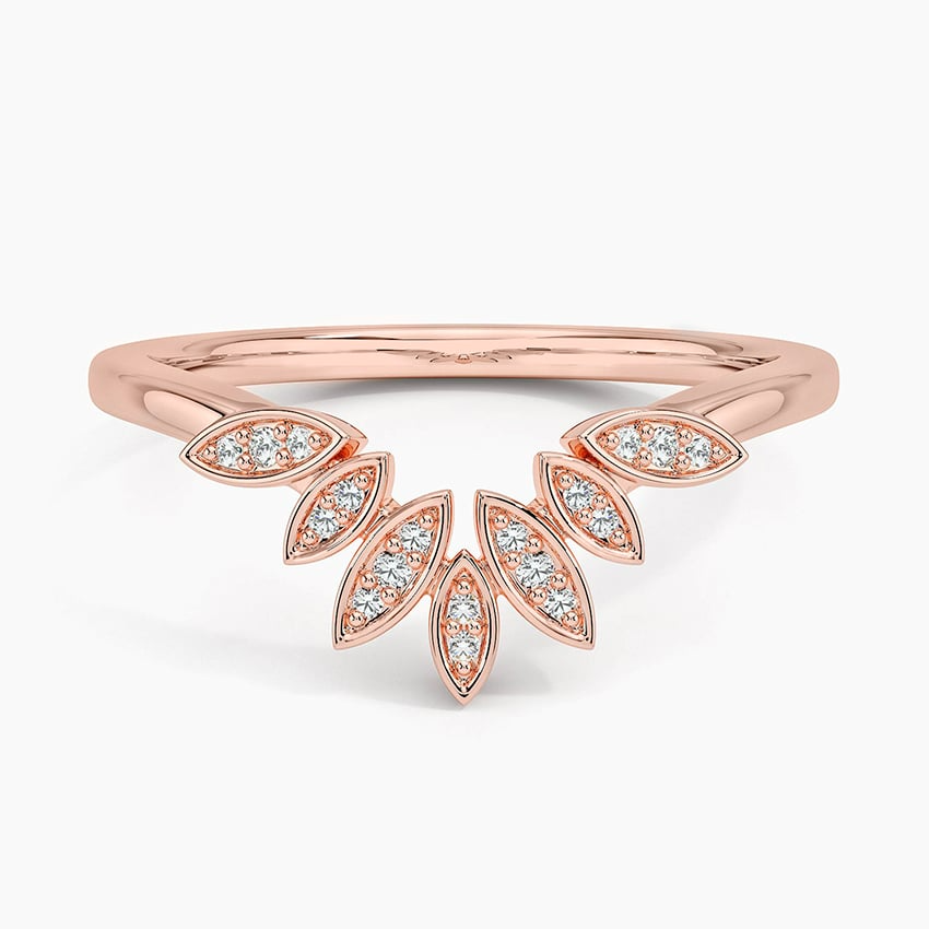 Yellow Gold Round Cut Lab Grown Diamond Petal Contour Wedding Band