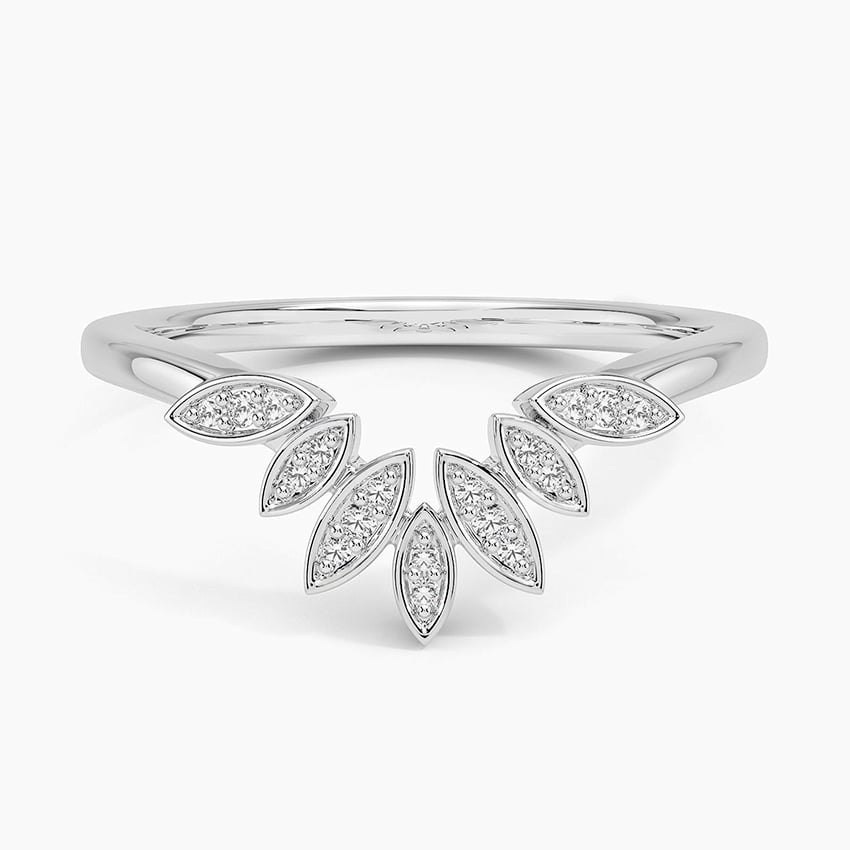 Yellow Gold Round Cut Lab Grown Diamond Petal Contour Wedding Band