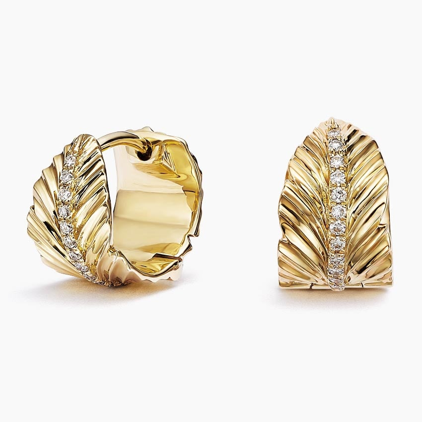 1/10 CTW Leaf Pattern Lab Lab Grown Diamond Huggie Earrings