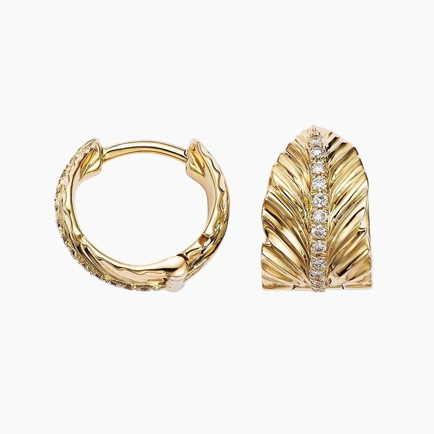 1/10 CTW Leaf Pattern Lab Lab Grown Diamond Huggie Earrings