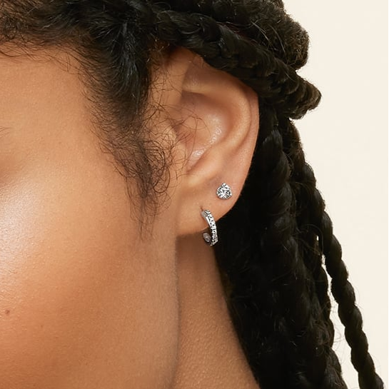 1/8 CTW Lab Grown Diamond Huggie Earrings in Silver