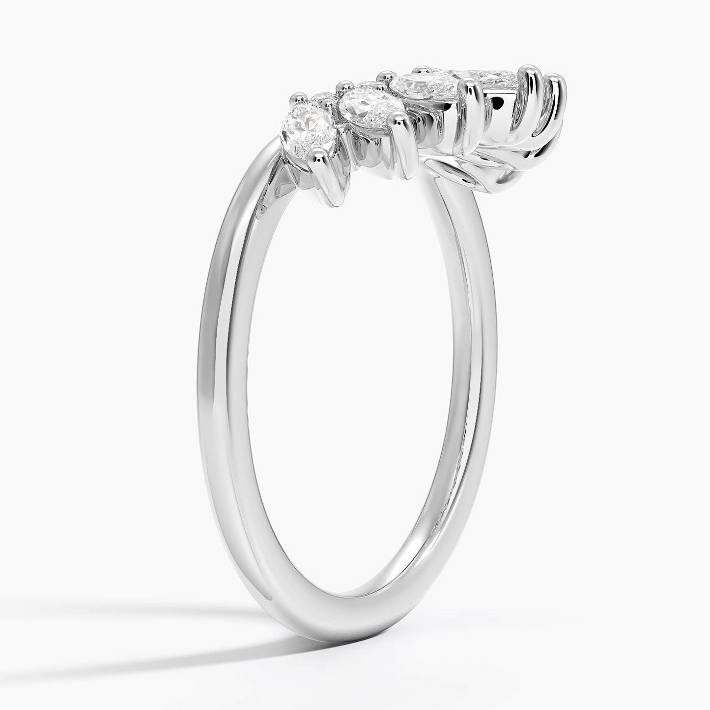 Round And Marquise Cut Lab Grown Diamond Curved Wedding Band