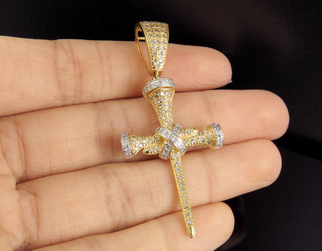 2 Inch 10K Lab Grown Diamond Nail Cross Pendant