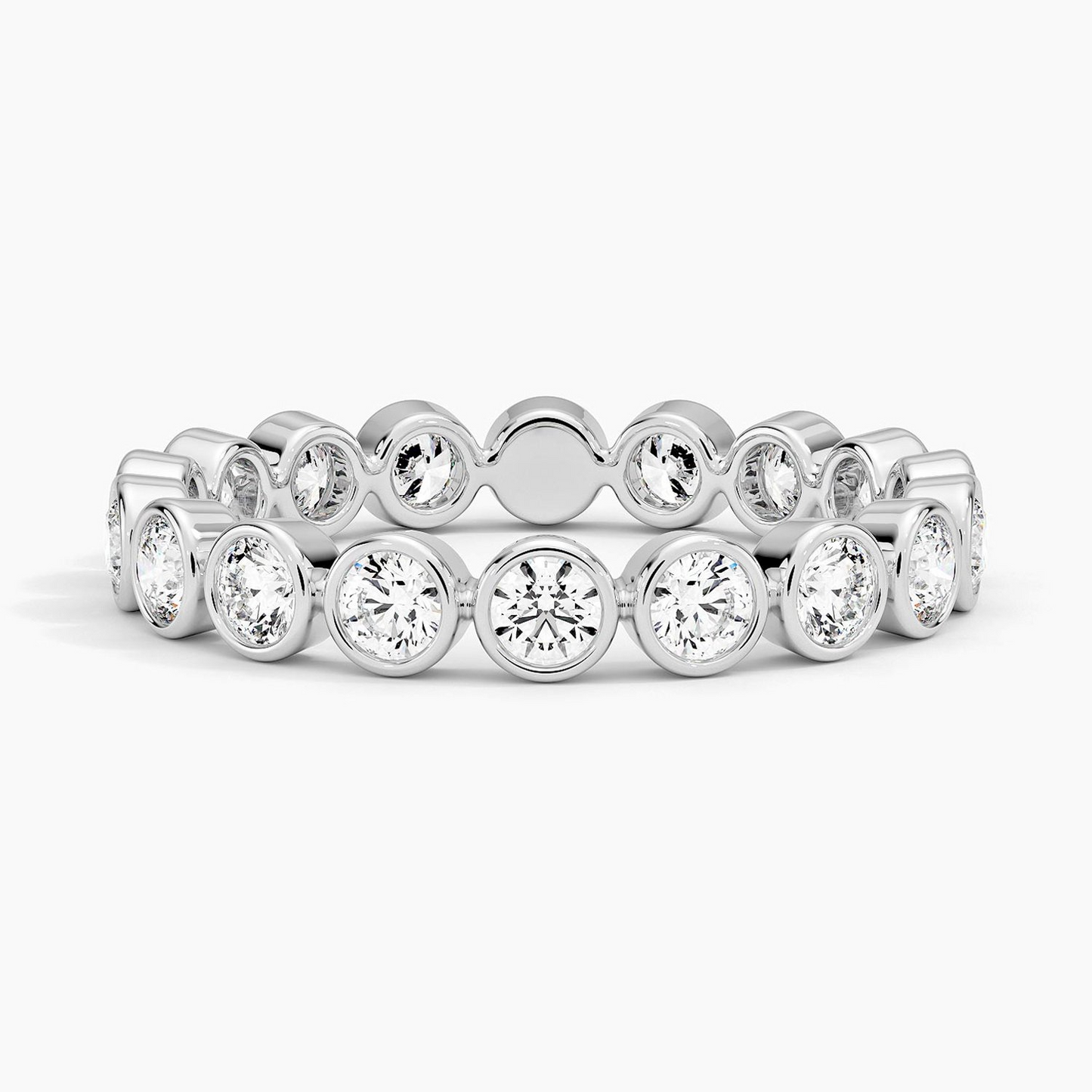 Round Lab Grown Diamond Bezel Set Yellow Gold Wedding Band