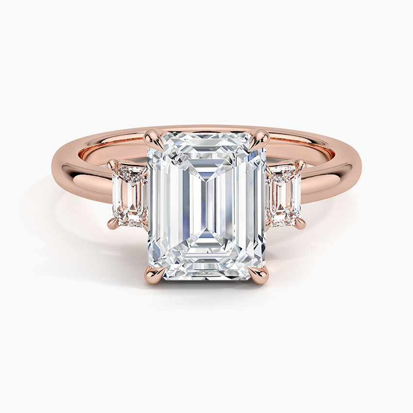 2CT Emerald Lab Grown Diamond Three Stone Ring