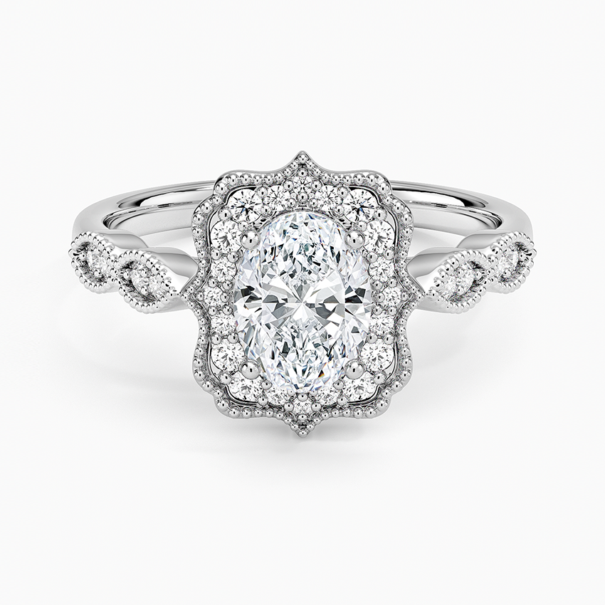 3/4CT Oval Lab Grown Diamond Halo Engagement Ring