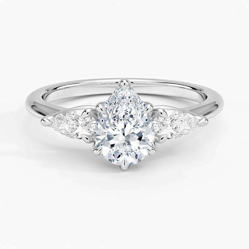 1CT Pear Lab Grown Diamond Three Stone Engagement Ring